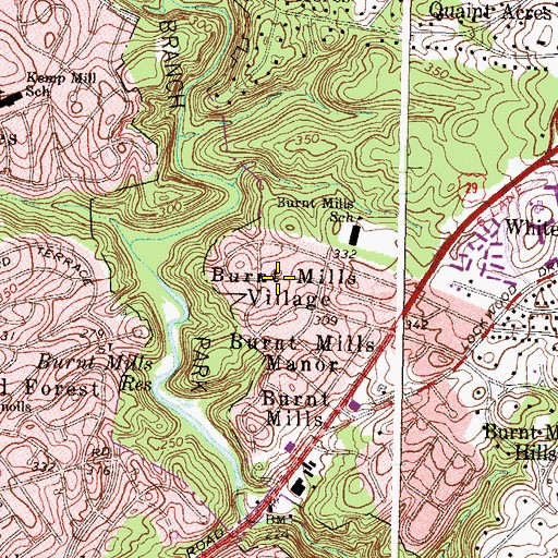 Topographic Map of Burnt Mills Village, MD