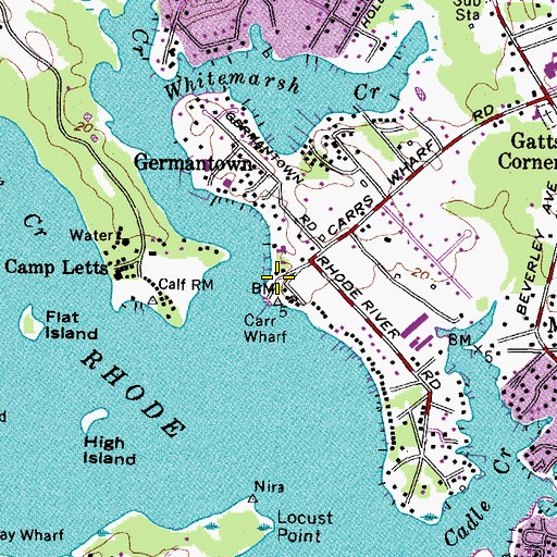 Topographic Map of Carr Wharf, MD