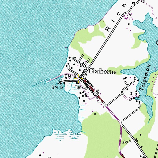 Topographic Map of Claiborne, MD