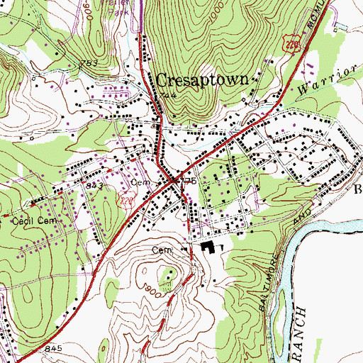 Topographic Map of Cresaptown, MD