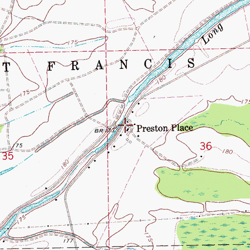 Topographic Map of Preston Place, AR