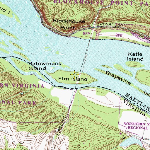 Topographic Map of Elm Island, MD