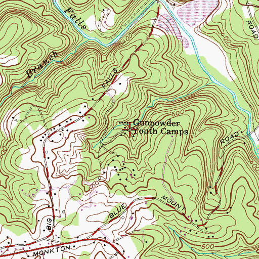 Topographic Map of Gunpowder Youth Camps, MD