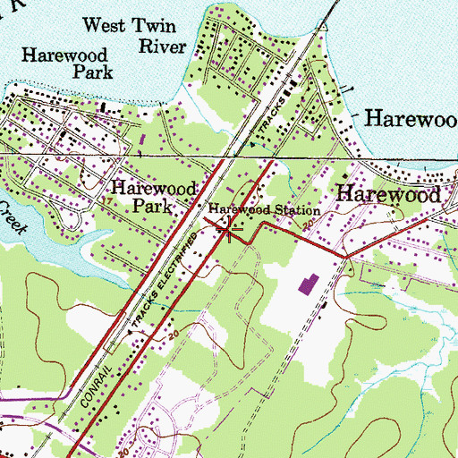 Topographic Map of Harewood Station, MD