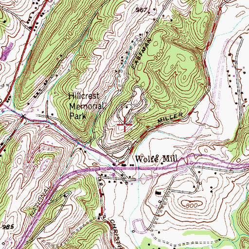 Topographic Map of Hillcrest Memorial Park, MD