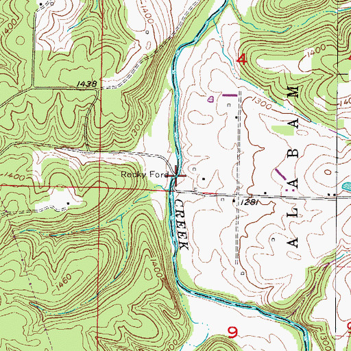Topographic Map of Rocky Ford, AR