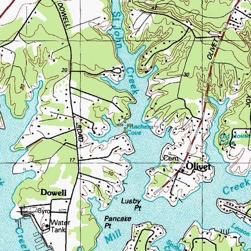 Topographic Map of Hutchins Cove, MD