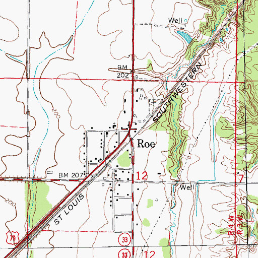 Topographic Map of Roe, AR