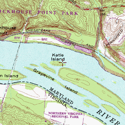 Topographic Map of Katie Island, MD