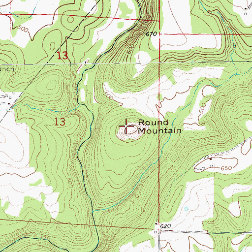 Topographic Map of Round Mountain, AR
