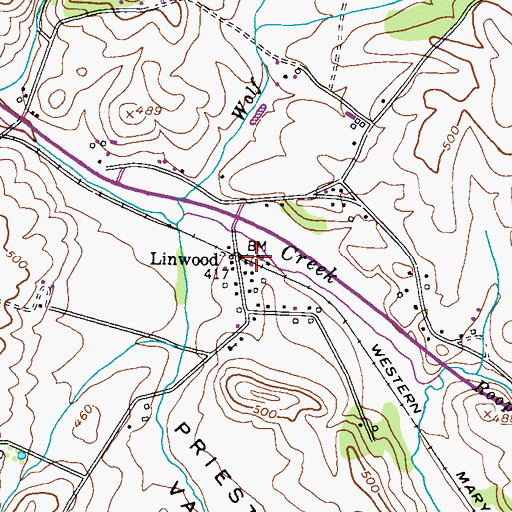 Topographic Map of Linwood, MD