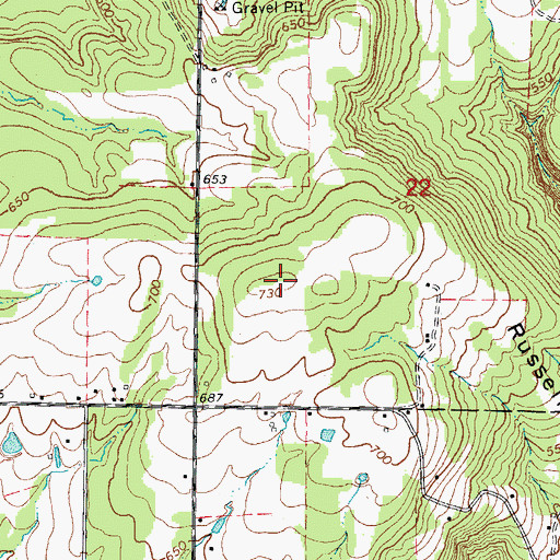 Topographic Map of Russell Mountain, AR