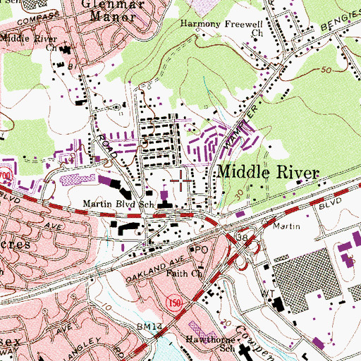 Topographic Map of Martin Boulevard Elementary School, MD
