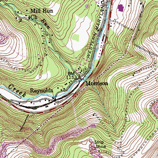 Topographic Map of Mill Run, MD