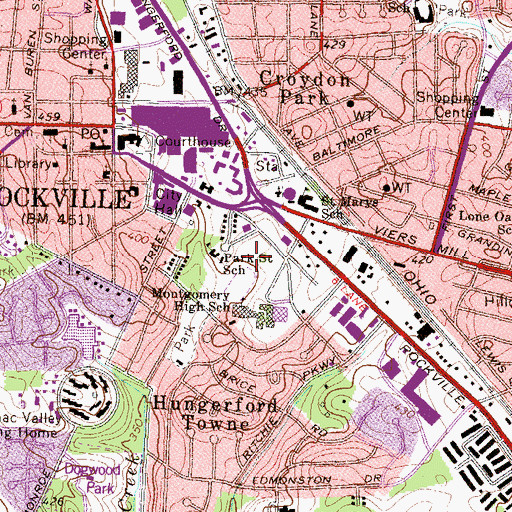 Topographic Map of Richard Montgomery High School, MD