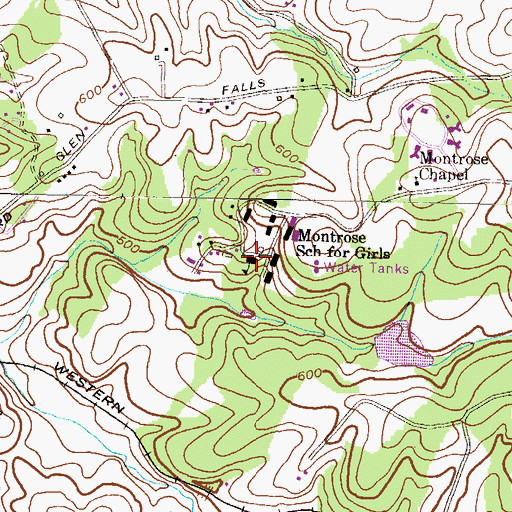 Topographic Map of Montrose School for Girls, MD