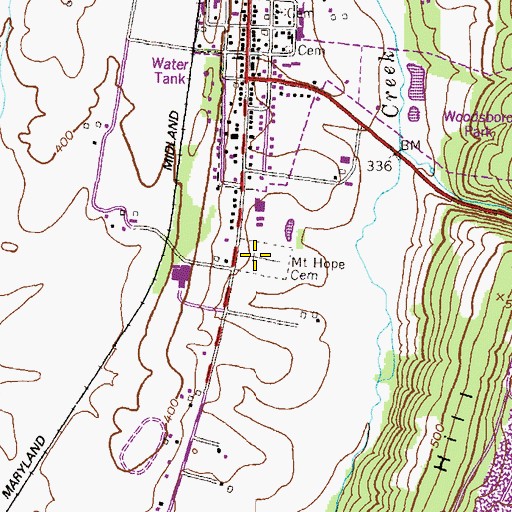 Topographic Map of Mount Hope Cemetery, MD