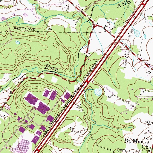 Topographic Map of Piny Run, MD