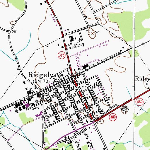 Topographic Map of Ridgely, MD