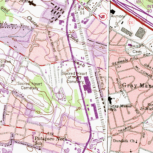 Topographic Map of Sacred Heart of Mary Cemetery, MD