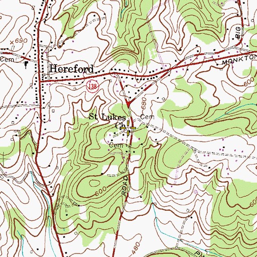 Topographic Map of Saint Lukes Church, MD