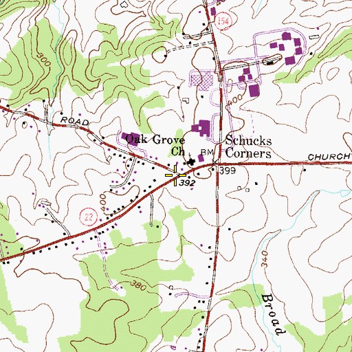 Topographic Map of Schucks Corners, MD