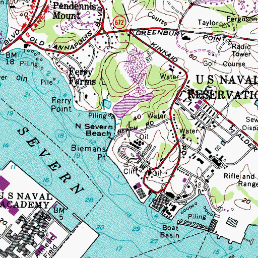 Topographic Map of Severn Beach, MD