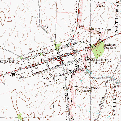 Topographic Map of Sharpsburg, MD