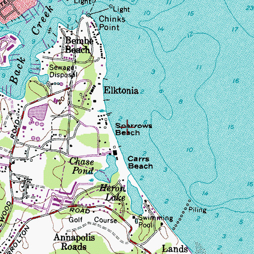 Topographic Map of Sparrows Beach, MD