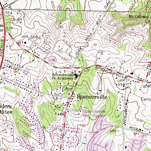 Topographic Map of Spencerville Junior Academy, MD