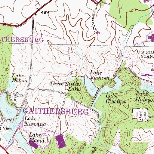 Topographic Map of Three Sisters Lakes, MD