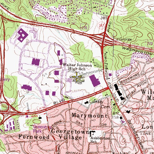 Topographic Map of Walter Johnson High School, MD