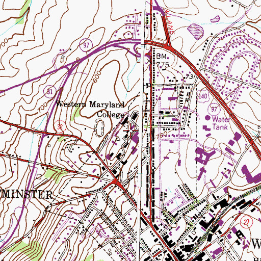 Topographic Map of McDaniel College, MD