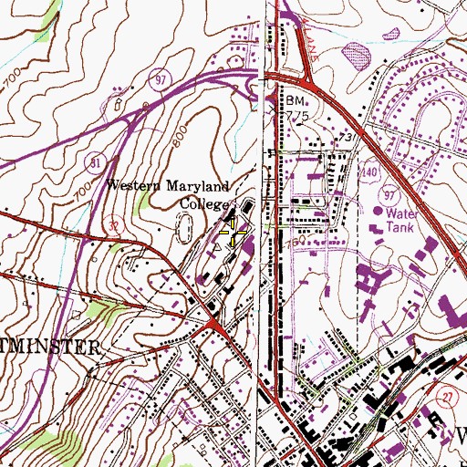 Topographic Map of McDaniel College, MD