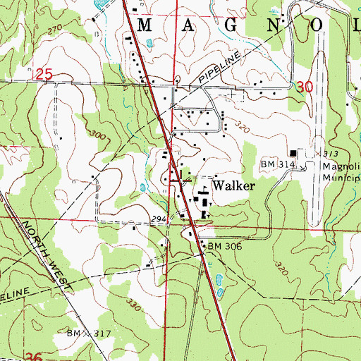 Topographic Map of Walker, AR