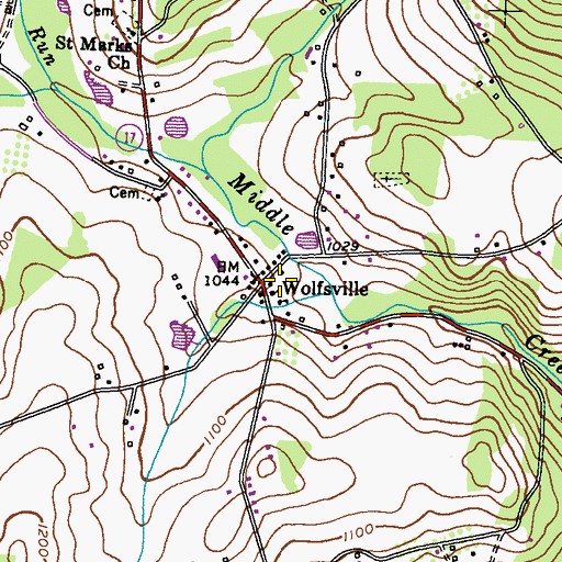 Topographic Map of Wolfsville, MD