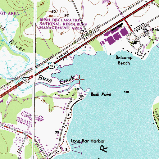 Topographic Map of Bush Creek, MD