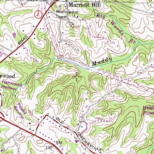 Topographic Map of Pony Branch, MD