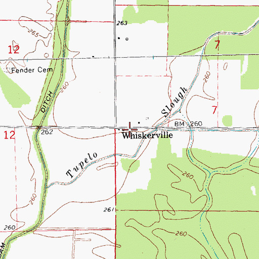Topographic Map of Whiskerville, AR