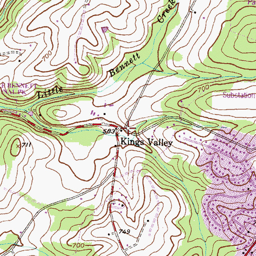 Topographic Map of Kings Valley, MD