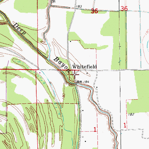 Topographic Map of Whitefield, AR