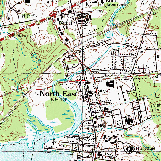 Topographic Map of North East Branch Cecil County Public Library, MD