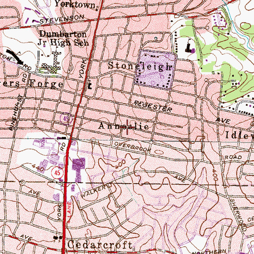 Topographic Map of Anneslie, MD