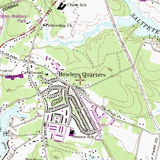 Topographic Map of Bowleys Quarters, MD
