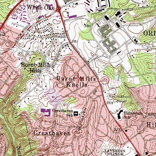 Topographic Map of Burnt Mills Knolls, MD
