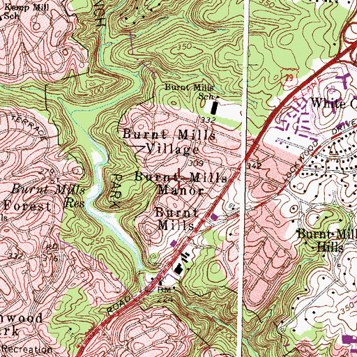 Topographic Map of Burnt Mills Manor, MD