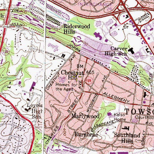 Topographic Map of Chestnut Hill, MD