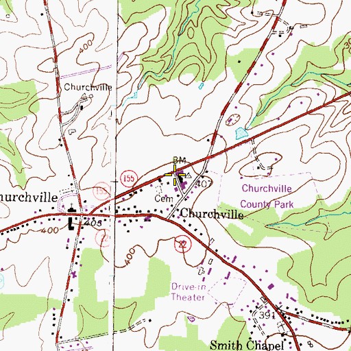 Topographic Map of Churchville, MD