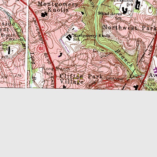 Topographic Map of Clifton Park Village, MD