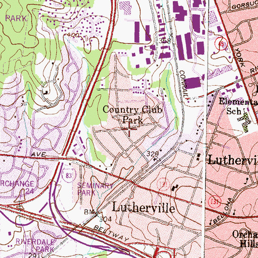 Topographic Map of Country Club Park, MD